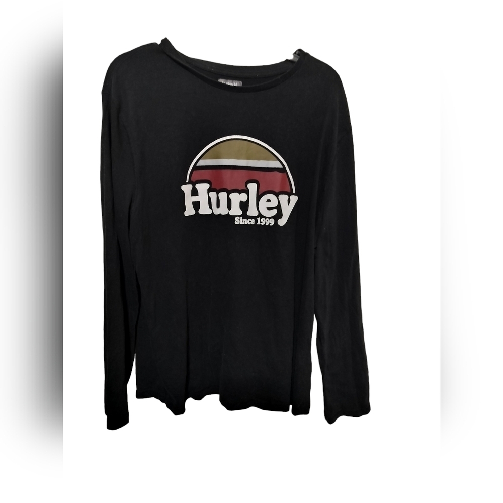M423) Hurley Rise & Jam Black Long Sleeve Graphic Tee Size XL